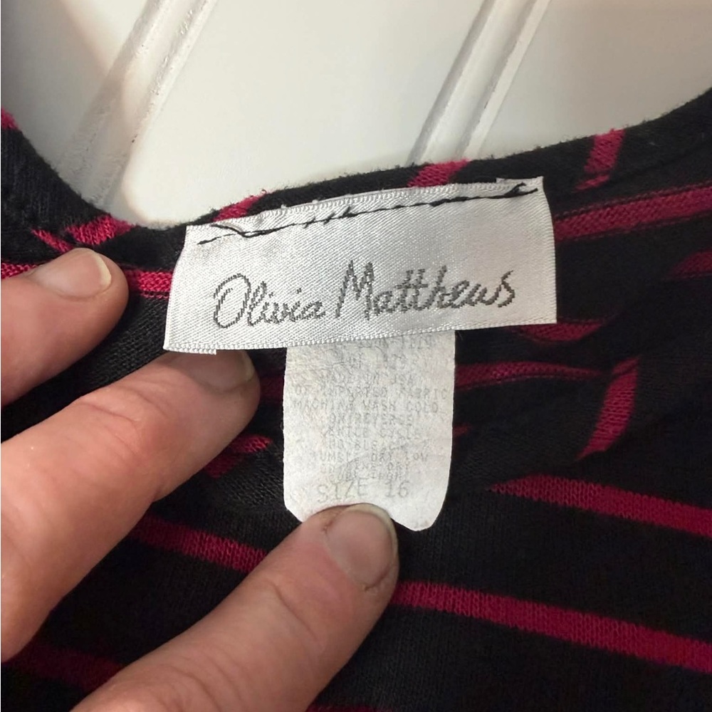 Olivia Matthews Black Dress with Pink Stripes and Waist Tie size 16 (230) - Picture 3 of 6
